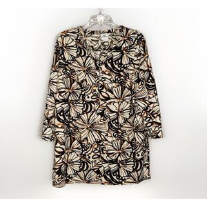 Hot Cotton 100% Linen Top Button Tunic Lagenlook Lightweight Neutral Floral Med‎